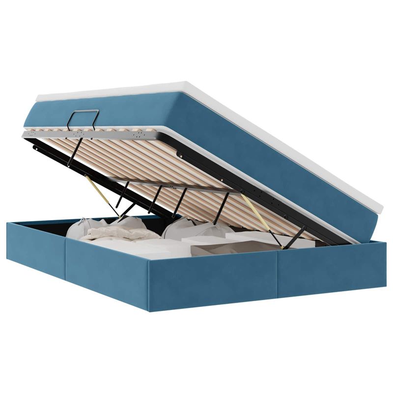 Casa si Gradina - Mobilier - Paturi si accesorii - Paturi - Pat cu saltea si spatiu de depozitare cu saltea Albastru inchis - Infinity.ro