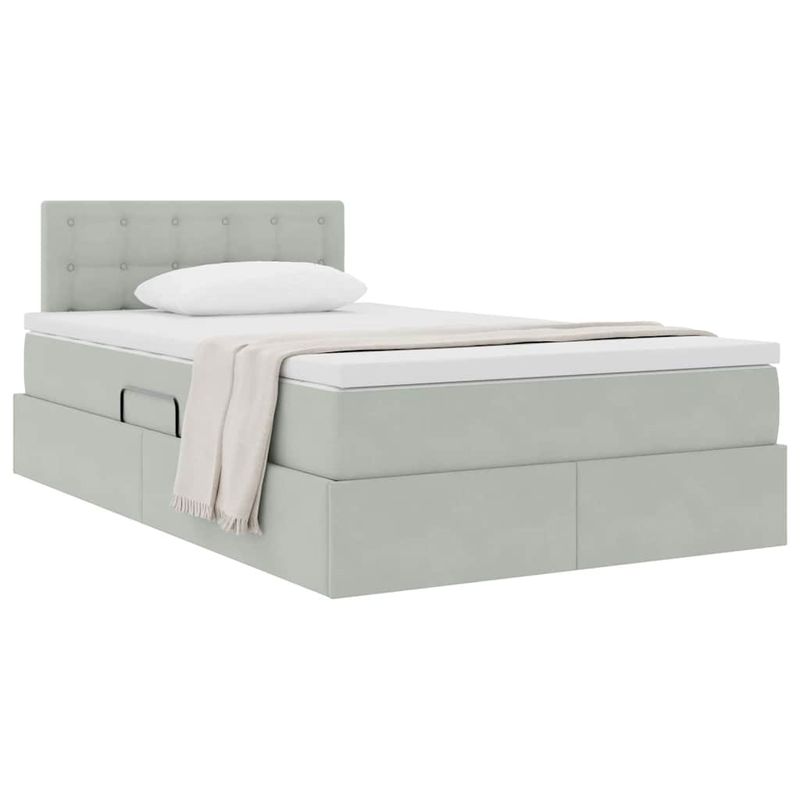 Casa si Gradina - Mobilier - Paturi si accesorii - Paturi - Pat cu storage cu saltea Gri deschis 120 x 190 cm Catifea - Infinity.ro