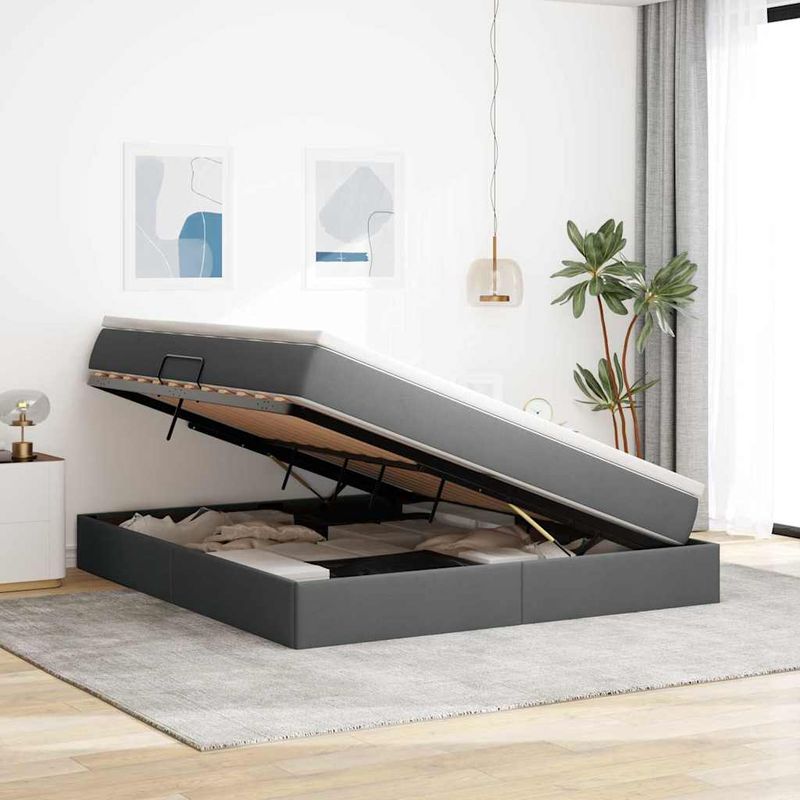 Casa si Gradina - Mobilier - Paturi si accesorii - Paturi - Pat cu saltea si spatiu de depozitare Gri inchis 160 x 200 cm - Infinity.ro
