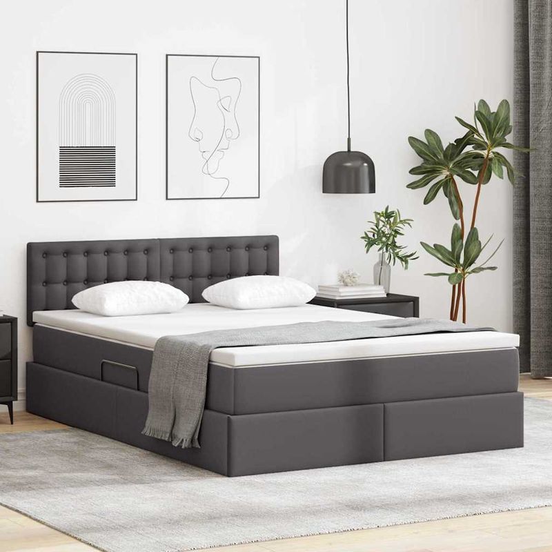 Casa si Gradina - Mobilier - Paturi si accesorii - Paturi - Pat cu storage cu saltea Gri 140 x 200 cm Piele artificiala - Infinity.ro