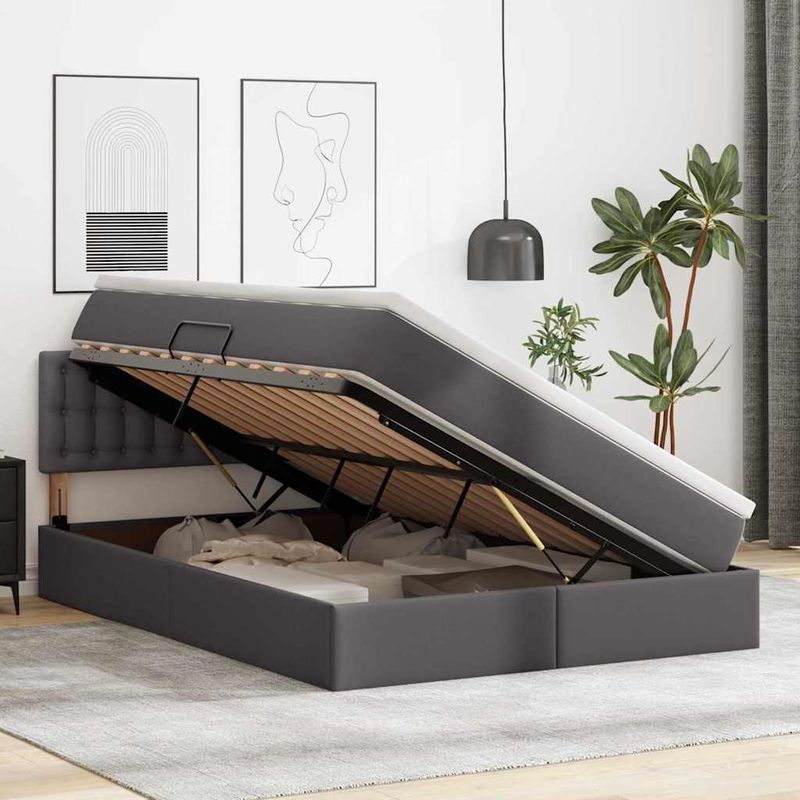 Casa si Gradina - Mobilier - Paturi si accesorii - Paturi - Pat cu storage cu saltea Gri 140 x 200 cm Piele artificiala - Infinity.ro