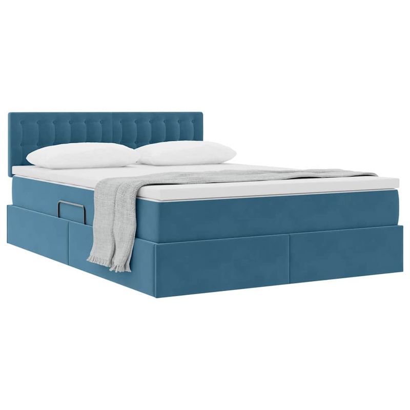 Casa si Gradina - Mobilier - Paturi si accesorii - Paturi - Pat cu storage cu saltea Albastru inchis 140 x 200 cm Catifea - Infinity.ro