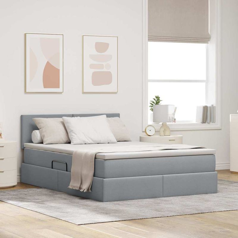 Casa si Gradina - Mobilier - Paturi si accesorii - Paturi - Pat cu saltea si spatiu de depozitare Gri deschis 140 x 200 cm - Infinity.ro
