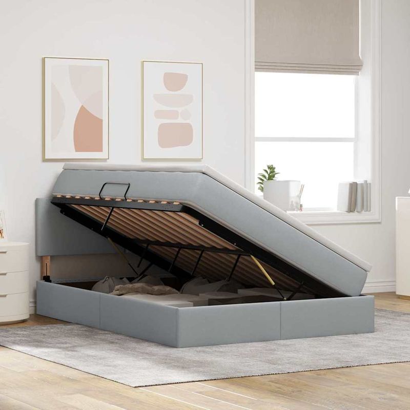 Casa si Gradina - Mobilier - Paturi si accesorii - Paturi - Pat cu saltea si spatiu de depozitare Gri deschis 140 x 200 cm - Infinity.ro