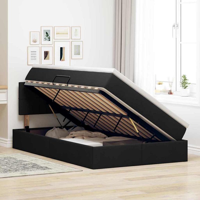 Casa si Gradina - Mobilier - Paturi si accesorii - Paturi - Pat cu saltea si spatiu de depozitare Negru 120 x 190 cm - Infinity.ro