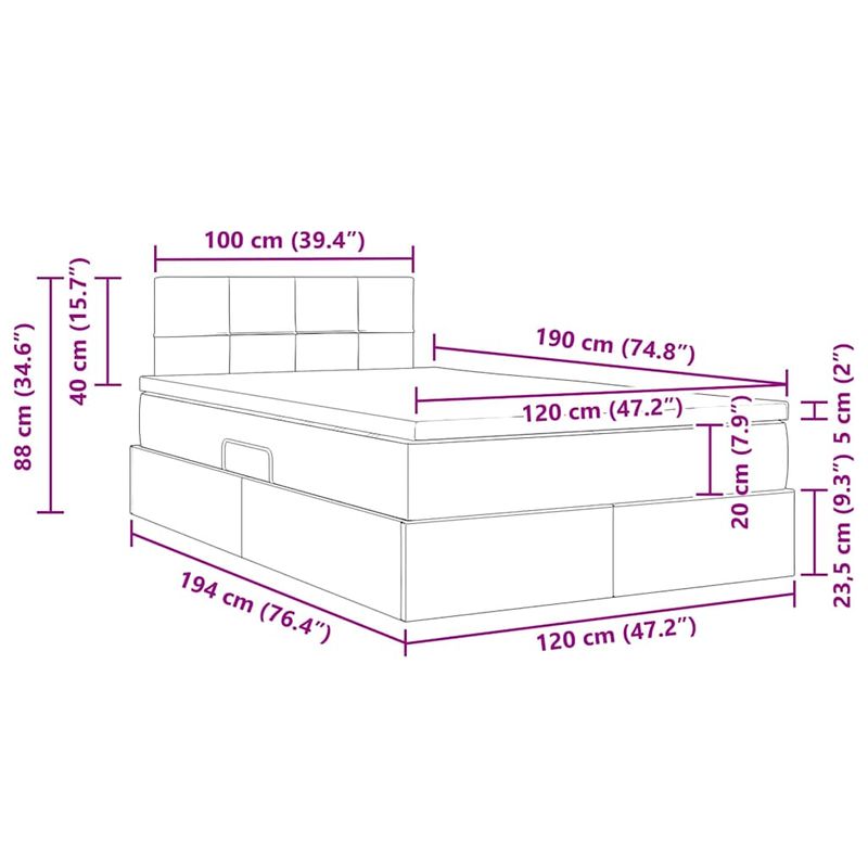 Casa si Gradina - Mobilier - Paturi si accesorii - Paturi - Pat cu saltea si spatiu de depozitare Negru 120 x 190 cm - Infinity.ro