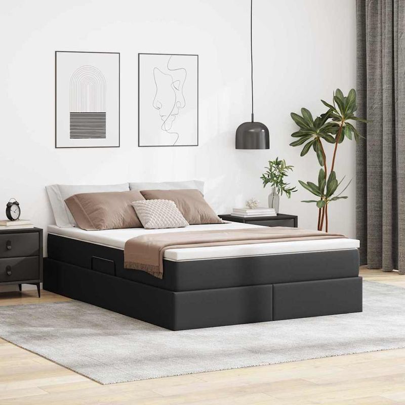 Casa si Gradina - Mobilier - Paturi si accesorii - Paturi - Pat cu saltea si spatiu de depozitare Negru 140 x 190 cm - Infinity.ro