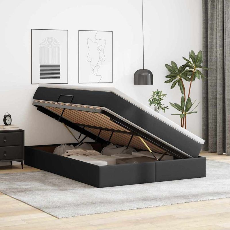 Casa si Gradina - Mobilier - Paturi si accesorii - Paturi - Pat cu saltea si spatiu de depozitare Negru 140 x 190 cm - Infinity.ro