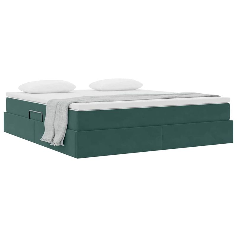 Casa si Gradina - Mobilier - Paturi si accesorii - Paturi - Pat cu saltea si spatiu de depozitare Verde inchis 160 x 200 cm - Infinity.ro