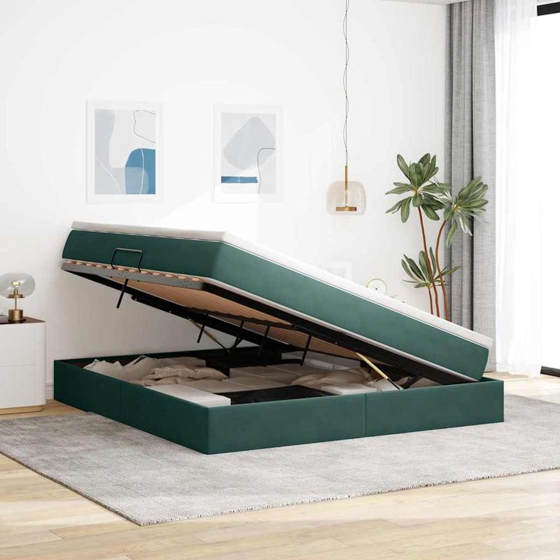 Casa si Gradina - Mobilier - Paturi si accesorii - Paturi - Pat cu saltea si spatiu de depozitare Verde inchis 160 x 200 cm - Infinity.ro