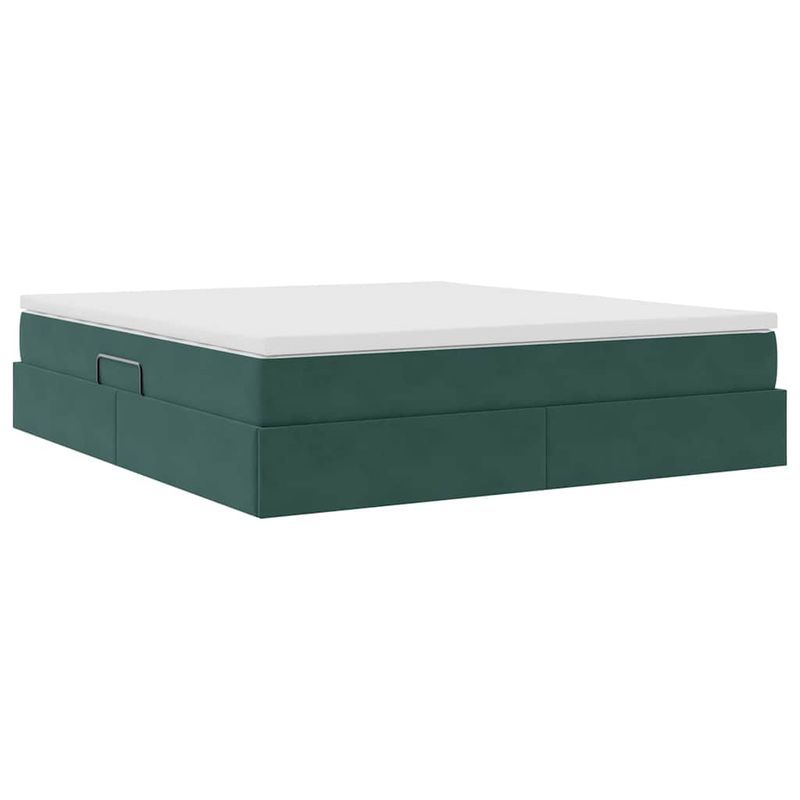 Casa si Gradina - Mobilier - Paturi si accesorii - Paturi - Pat cu saltea si spatiu de depozitare Verde inchis 160 x 200 cm - Infinity.ro