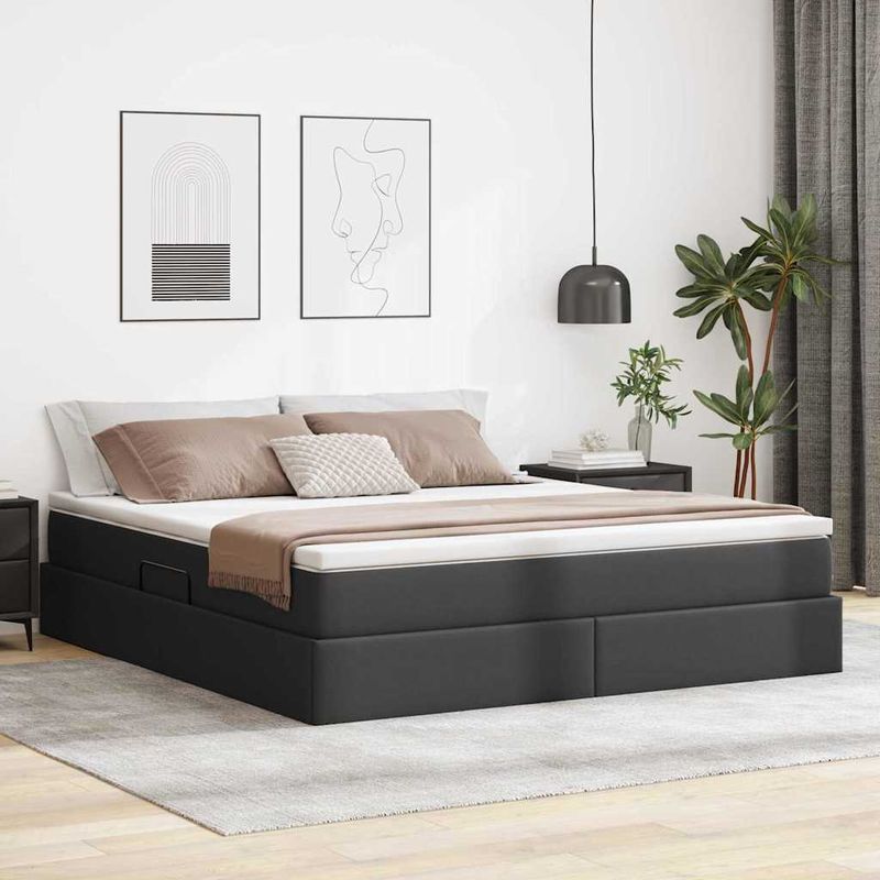 Casa si Gradina - Mobilier - Paturi si accesorii - Paturi - Pat cu saltea si spatiu de depozitare Negru 160 x 200 cm - Infinity.ro