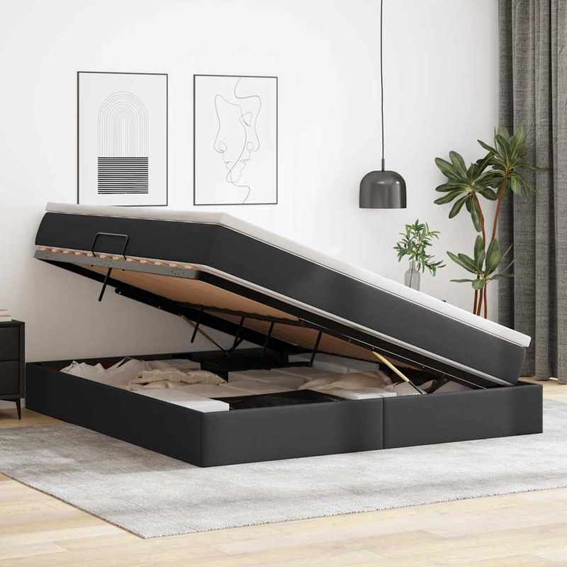 Casa si Gradina - Mobilier - Paturi si accesorii - Paturi - Pat cu saltea si spatiu de depozitare Negru 160 x 200 cm - Infinity.ro