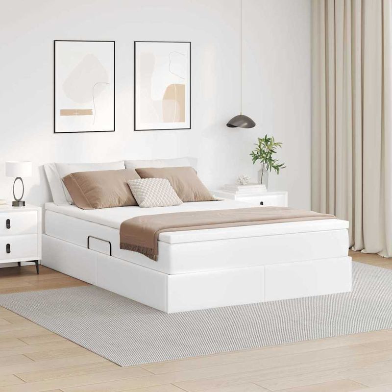 Casa si Gradina - Mobilier - Paturi si accesorii - Paturi - Pat cu saltea si spatiu de depozitare Alb 140 x 190 cm - Infinity.ro