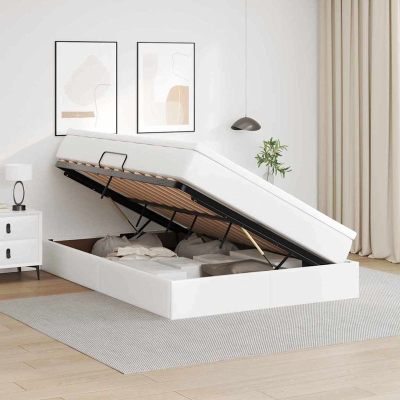Casa si Gradina - Mobilier - Paturi si accesorii - Paturi - Pat cu saltea si spatiu de depozitare Alb 140 x 190 cm - Infinity.ro