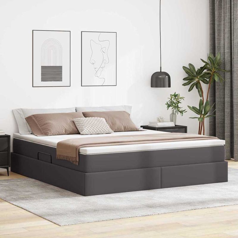 Casa si Gradina - Mobilier - Paturi si accesorii - Paturi - Pat cu saltea si spatiu de depozitare Gri 180 x 200 cm - Infinity.ro