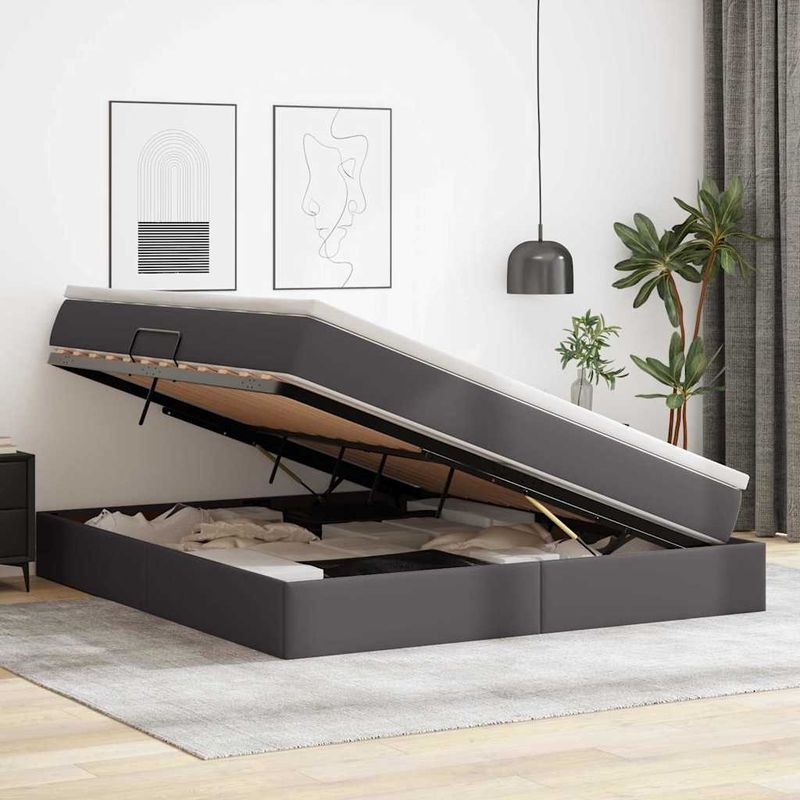 Casa si Gradina - Mobilier - Paturi si accesorii - Paturi - Pat cu saltea si spatiu de depozitare Gri 180 x 200 cm - Infinity.ro