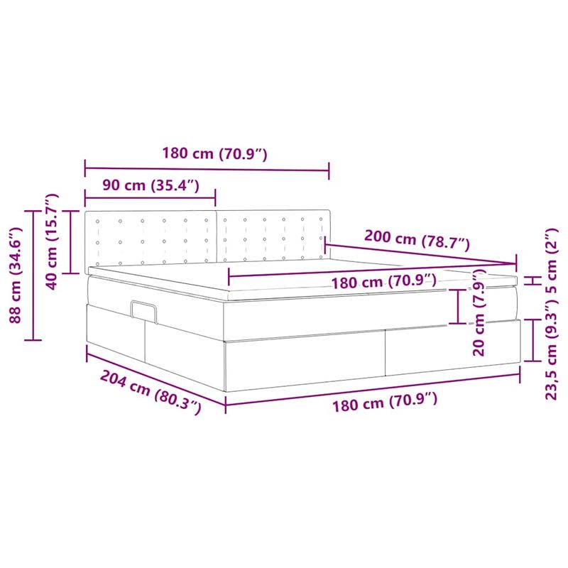 Casa si Gradina - Mobilier - Paturi si accesorii - Paturi - Pat cu saltea si spatiu de depozitare Gri inchis 180 x 200 cm - Infinity.ro