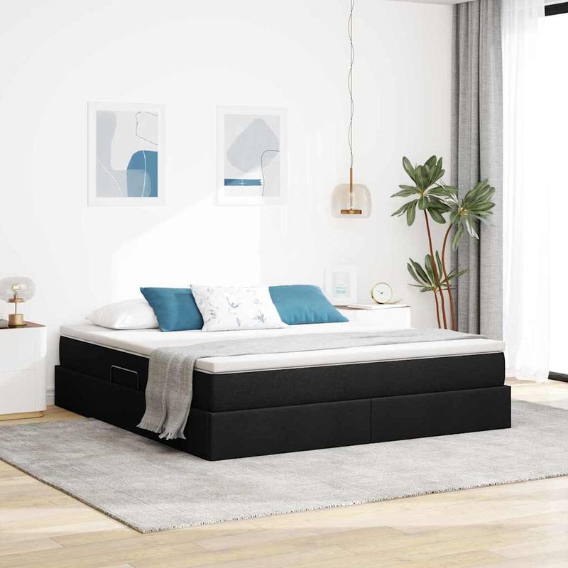 Casa si Gradina - Mobilier - Paturi si accesorii - Paturi - Pat cu saltea si spatiu de depozitare Negru 180 x 200 cm - Infinity.ro