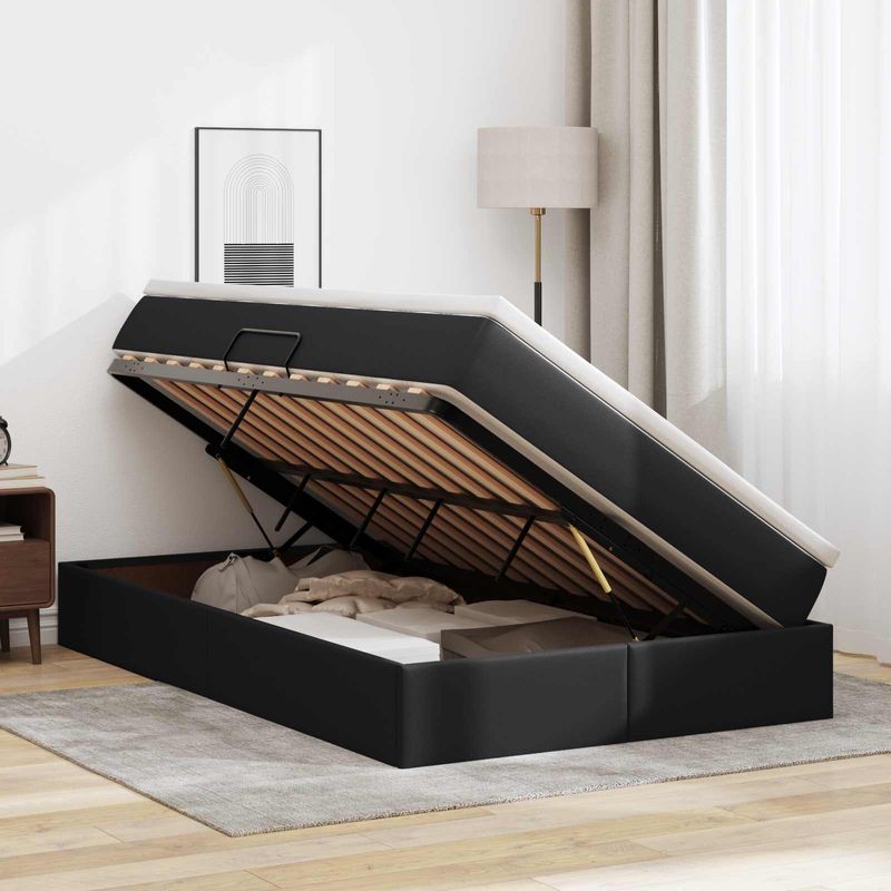 Casa si Gradina - Mobilier - Paturi si accesorii - Paturi - Pat cu saltea si spatiu de depozitare Negru 120 x 190 cm - Infinity.ro