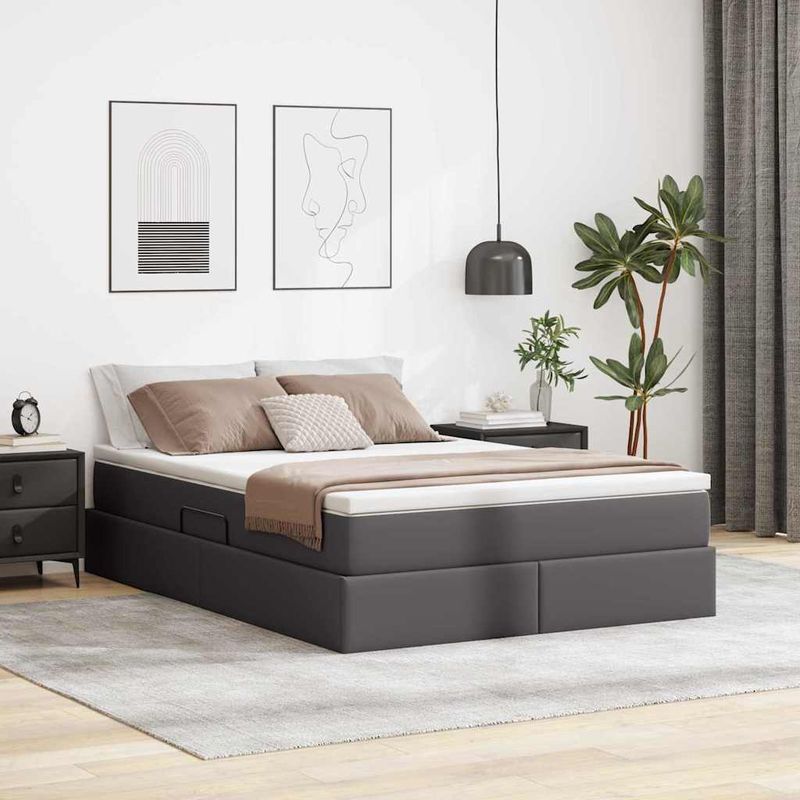 Casa si Gradina - Mobilier - Paturi si accesorii - Paturi - Pat cu saltea si spatiu de depozitare Gri 140 x 190 cm - Infinity.ro