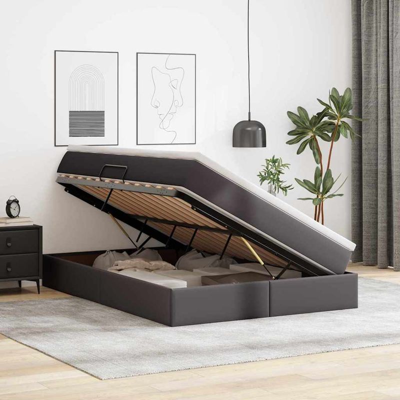 Casa si Gradina - Mobilier - Paturi si accesorii - Paturi - Pat cu saltea si spatiu de depozitare Gri 140 x 190 cm - Infinity.ro