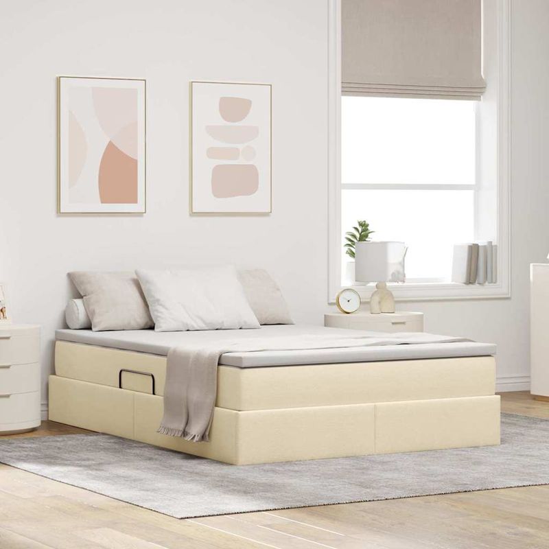 Casa si Gradina - Mobilier - Paturi si accesorii - Paturi - Pat cu saltea si spatiu de depozitare Crem 140 x 200 cm - Infinity.ro