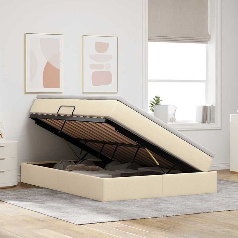 Casa si Gradina - Mobilier - Paturi si accesorii - Paturi - Pat cu saltea si spatiu de depozitare Crem 140 x 200 cm - Infinity.ro