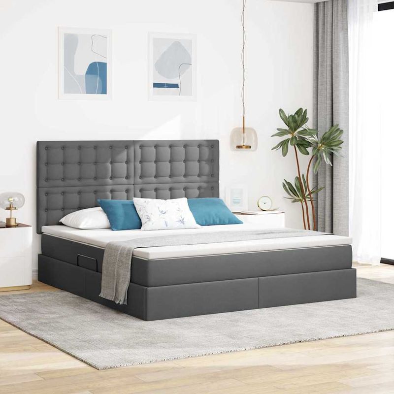 Casa si Gradina - Mobilier - Paturi si accesorii - Paturi - Pat cu storage Gri inchis 180 x 200 cm Piele artificiala - Infinity.ro