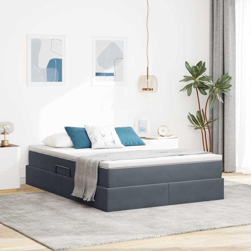 Casa si Gradina - Mobilier - Paturi si accesorii - Paturi - Pat cu saltea si spatiu de depozitare Gri inchis 140 x 200 cm - Infinity.ro