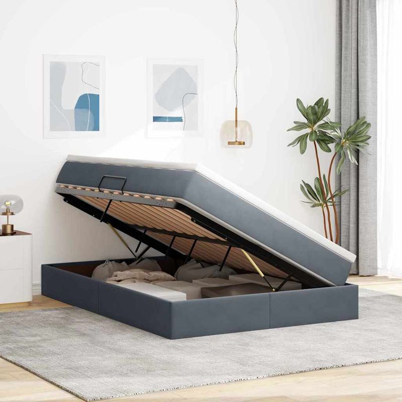 Casa si Gradina - Mobilier - Paturi si accesorii - Paturi - Pat cu saltea si spatiu de depozitare Gri inchis 140 x 200 cm - Infinity.ro