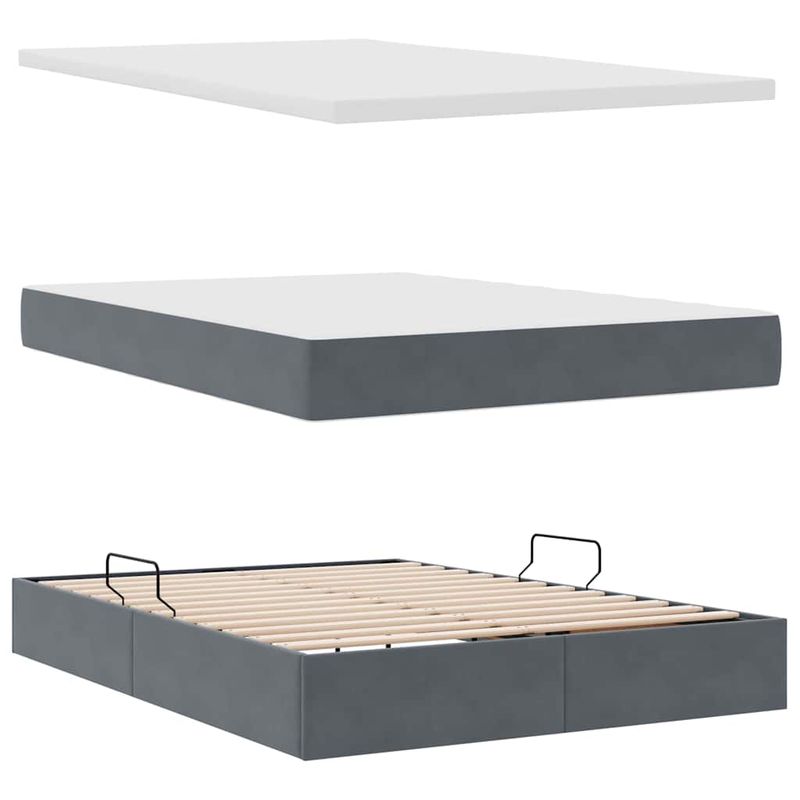 Casa si Gradina - Mobilier - Paturi si accesorii - Paturi - Pat cu saltea si spatiu de depozitare Gri inchis 140 x 200 cm - Infinity.ro
