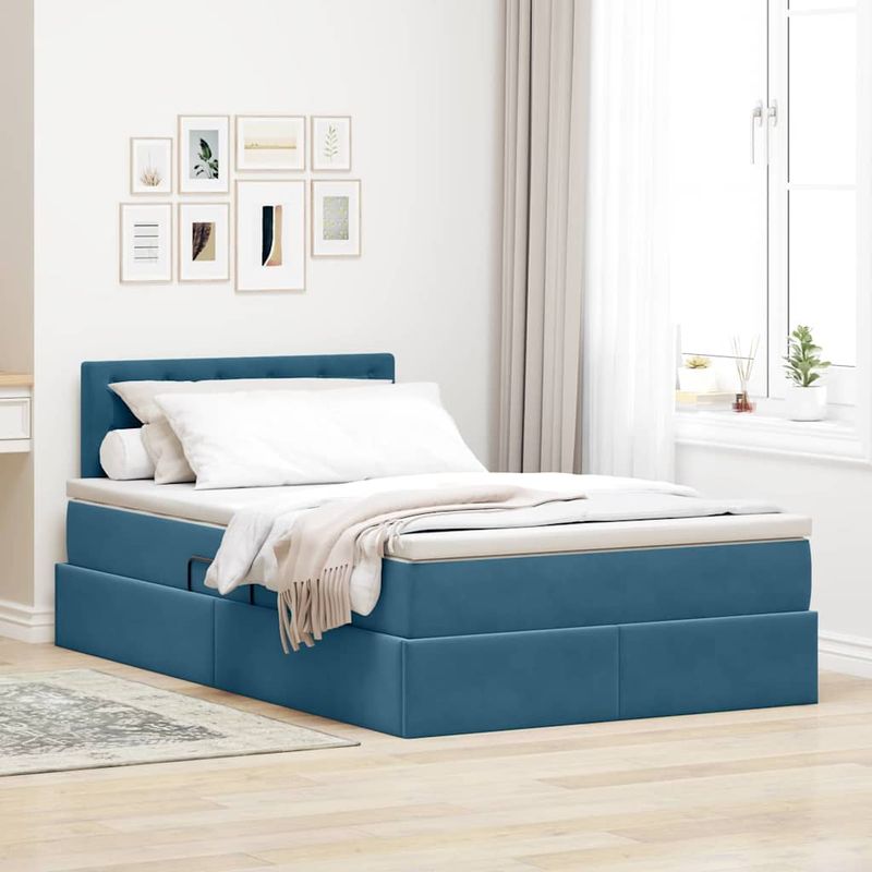 Casa si Gradina - Mobilier - Paturi si accesorii - Paturi - Pat cu storage cu saltea Albastru inchis 120 x 200 cm Catifea - Infinity.ro