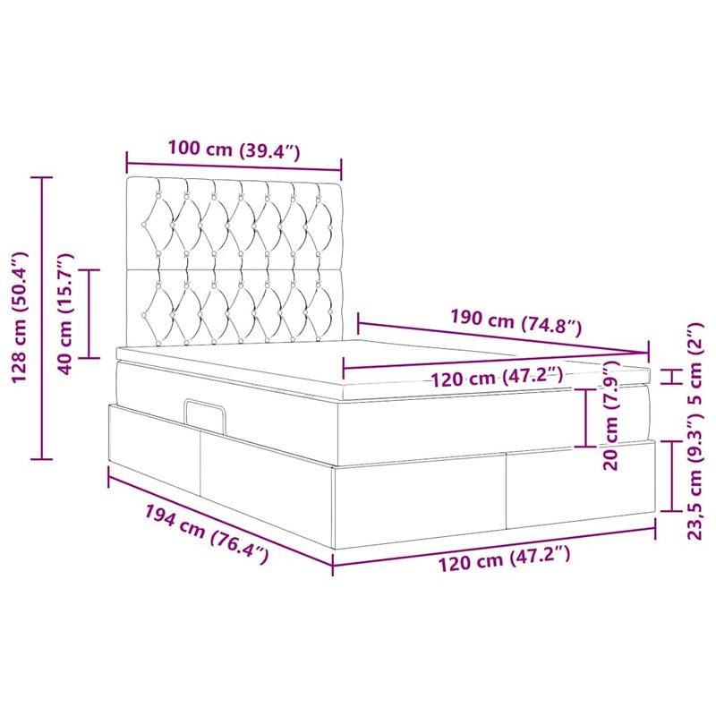 Casa si Gradina - Mobilier - Paturi si accesorii - Paturi - Pat cu storage Gri deschis 120 x 190 cm Piele artificiala - Infinity.ro