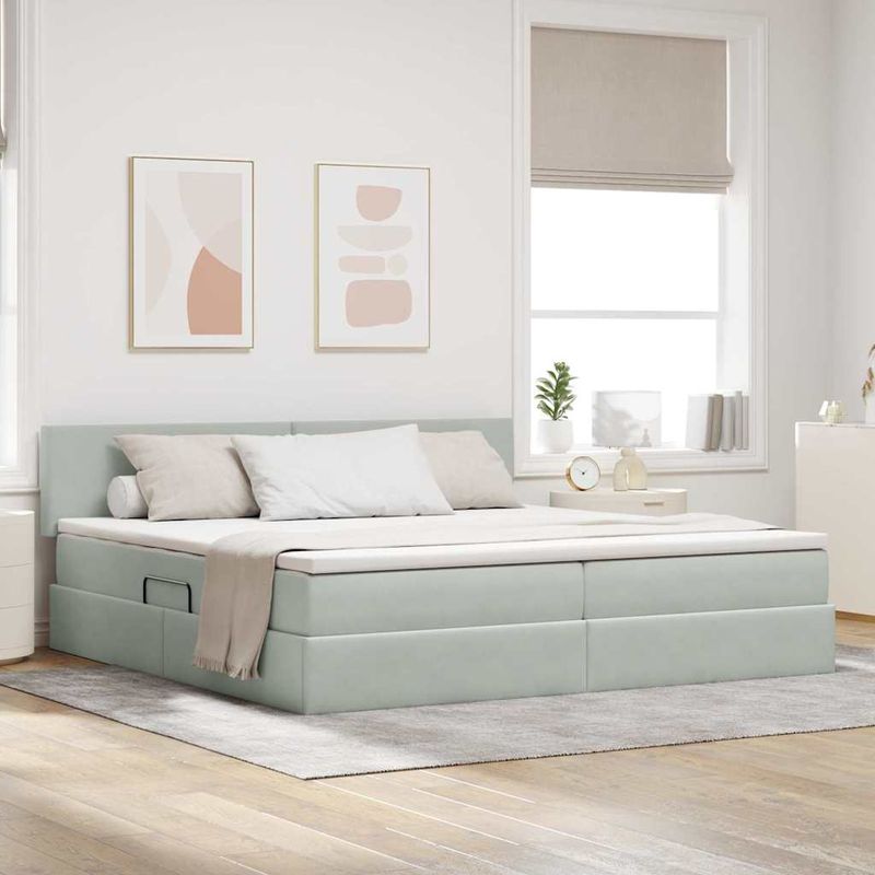 Casa si Gradina - Mobilier - Paturi si accesorii - Paturi - Pat cu storage cu saltea Gri deschis 200 x 200 cm Catifea - Infinity.ro