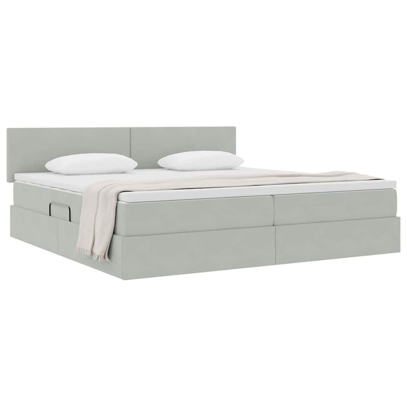 Casa si Gradina - Mobilier - Paturi si accesorii - Paturi - Pat cu storage cu saltea Gri deschis 200 x 200 cm Catifea - Infinity.ro