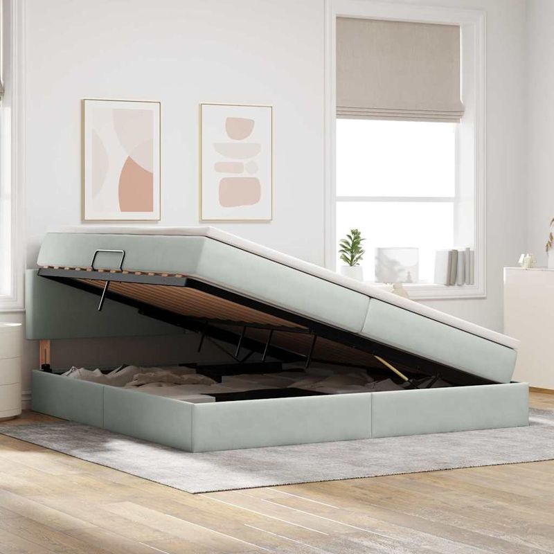 Casa si Gradina - Mobilier - Paturi si accesorii - Paturi - Pat cu storage cu saltea Gri deschis 200 x 200 cm Catifea - Infinity.ro