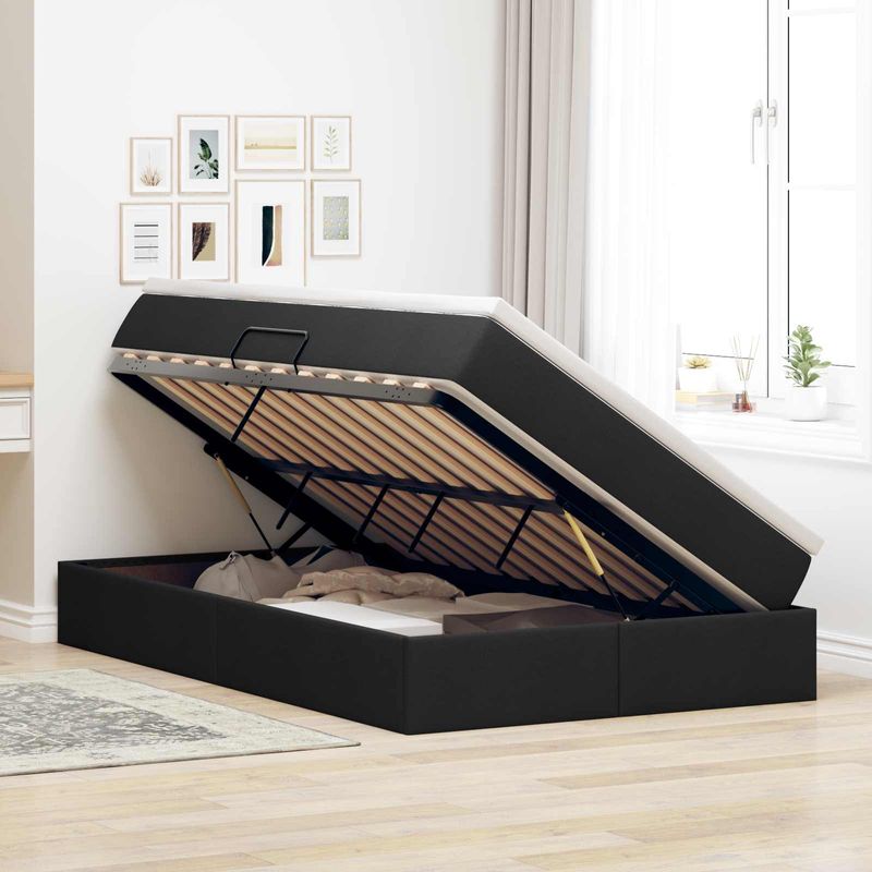 Casa si Gradina - Mobilier - Paturi si accesorii - Paturi - Pat cu saltea si spatiu de depozitare Negru 120 x 190 cm - Infinity.ro