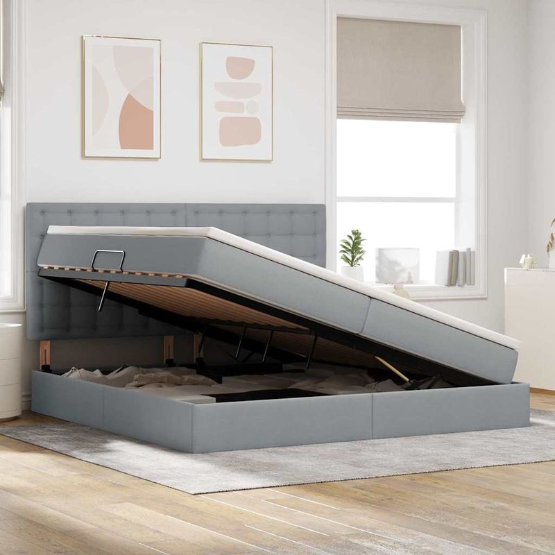 Casa si Gradina - Mobilier - Paturi si accesorii - Paturi - Pat cu storage Gri deschis 200 x 200 cm Piele artificiala - Infinity.ro