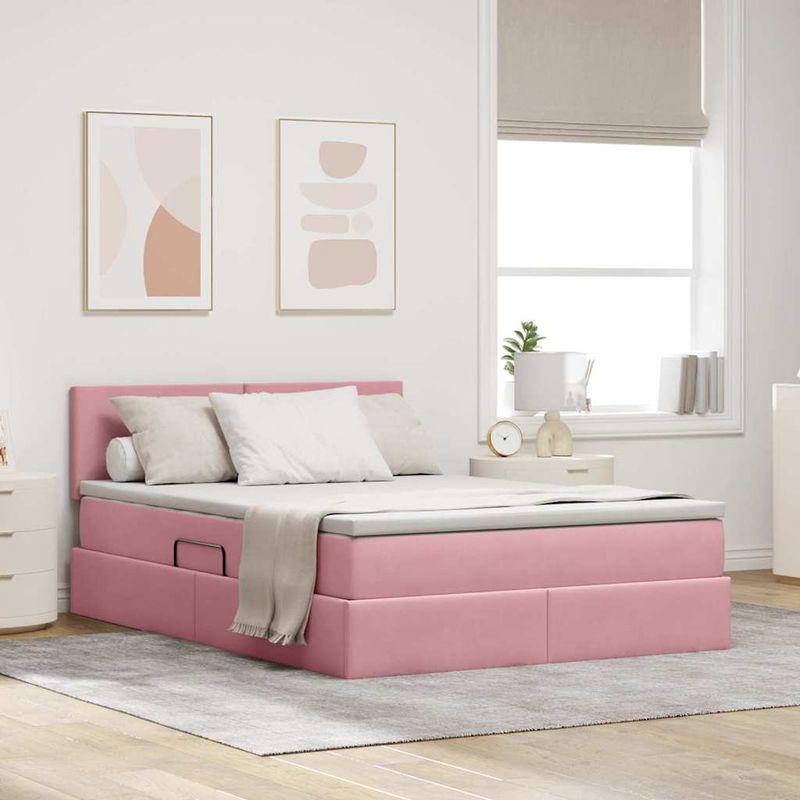Casa si Gradina - Mobilier - Paturi si accesorii - Paturi - Pat cu storage cu saltea cu headboard Roz 140 x 190 cm Catifea - Infinity.ro