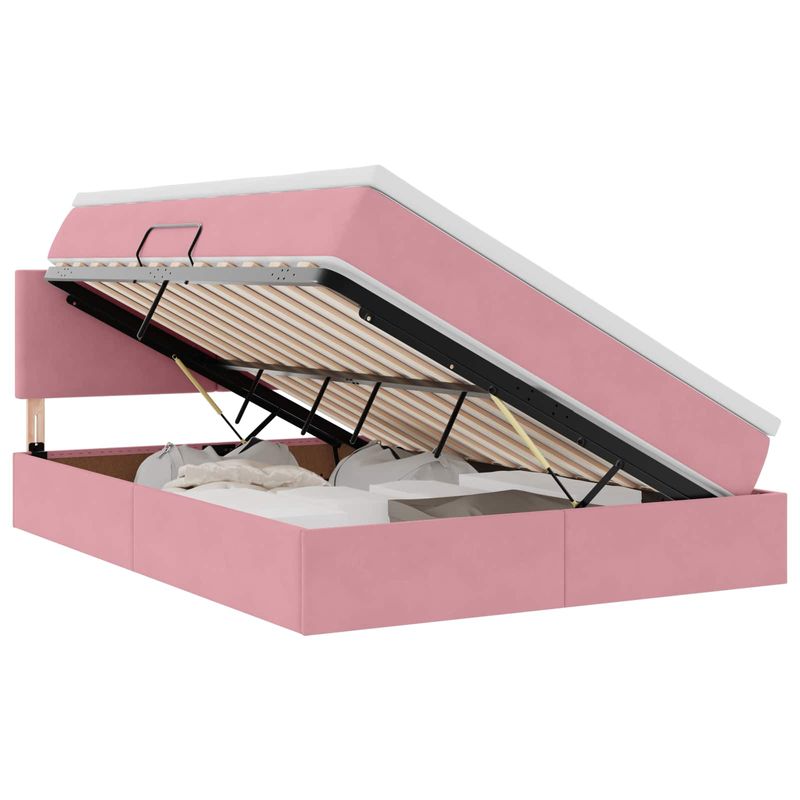 Casa si Gradina - Mobilier - Paturi si accesorii - Paturi - Pat cu storage cu saltea cu headboard Roz 140 x 190 cm Catifea - Infinity.ro