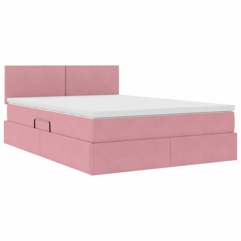 Casa si Gradina - Mobilier - Paturi si accesorii - Paturi - Pat cu storage cu saltea cu headboard Roz 140 x 190 cm Catifea - Infinity.ro