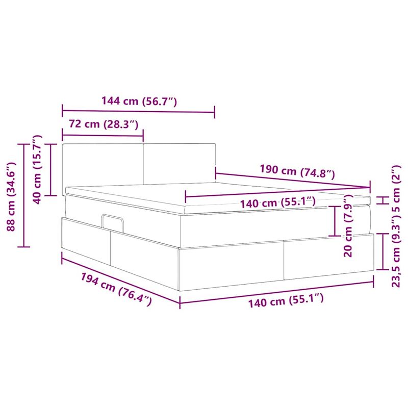 Casa si Gradina - Mobilier - Paturi si accesorii - Paturi - Pat cu storage cu saltea cu headboard Roz 140 x 190 cm Catifea - Infinity.ro