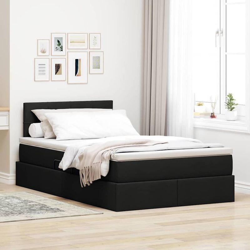 Casa si Gradina - Mobilier - Paturi si accesorii - Paturi - Pat cu saltea si spatiu de depozitare Negru 120 x 200 cm - Infinity.ro