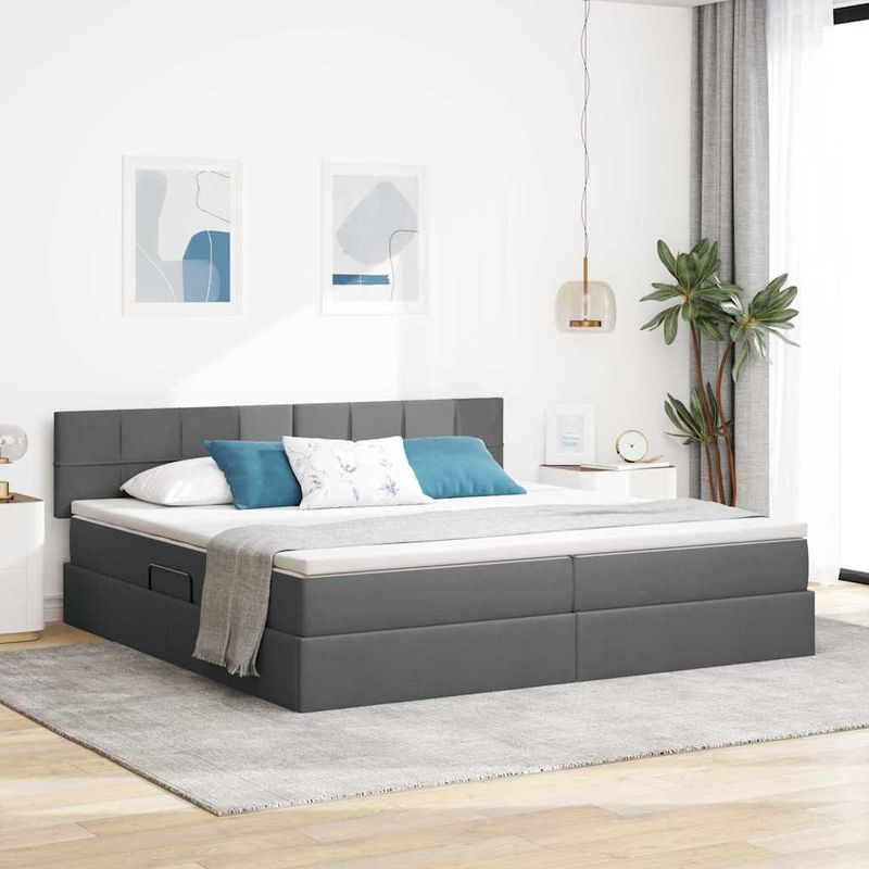 Casa si Gradina - Mobilier - Paturi si accesorii - Paturi - Pat cu saltea si spatiu de depozitare Gri inchis 200 x 200 cm - Infinity.ro