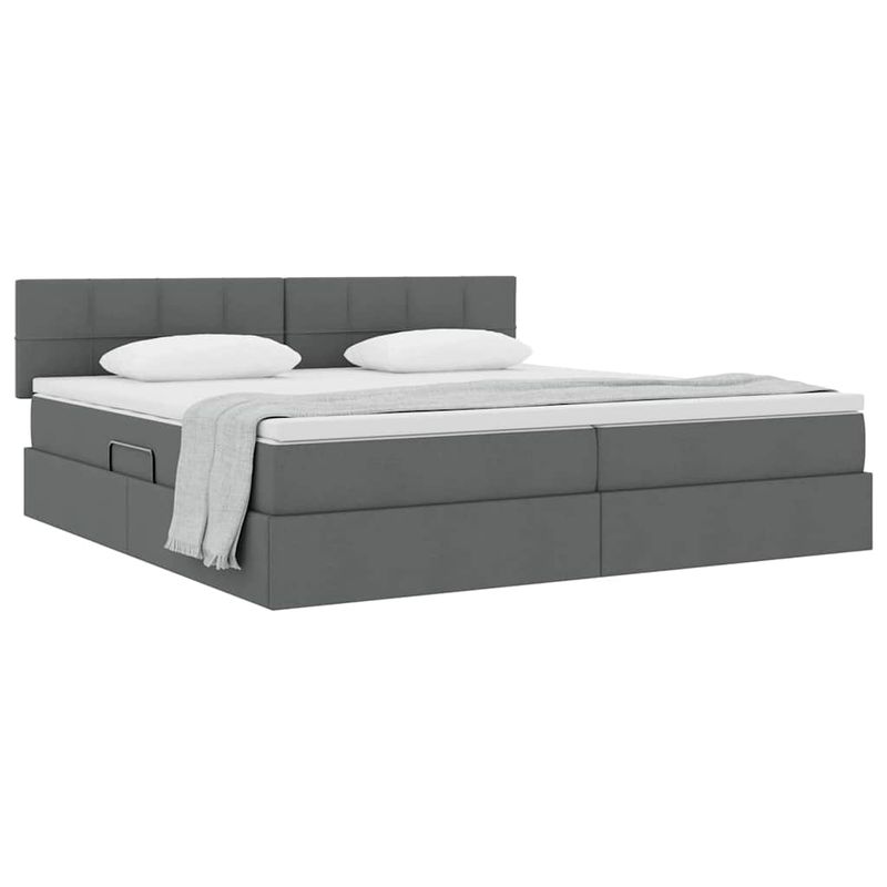 Casa si Gradina - Mobilier - Paturi si accesorii - Paturi - Pat cu saltea si spatiu de depozitare Gri inchis 200 x 200 cm - Infinity.ro