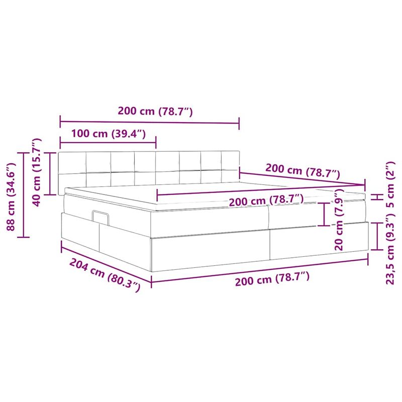 Casa si Gradina - Mobilier - Paturi si accesorii - Paturi - Pat cu saltea si spatiu de depozitare Gri inchis 200 x 200 cm - Infinity.ro