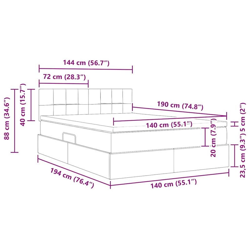 Casa si Gradina - Mobilier - Paturi si accesorii - Paturi - Pat cu saltea si spatiu de depozitare Creme 140 x 190 cm - Infinity.ro