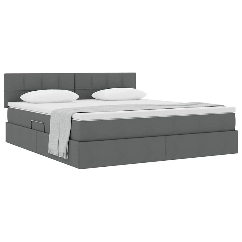 Casa si Gradina - Mobilier - Paturi si accesorii - Paturi - Pat cu saltea si spatiu de depozitare Gri inchis 160 x 200 cm - Infinity.ro
