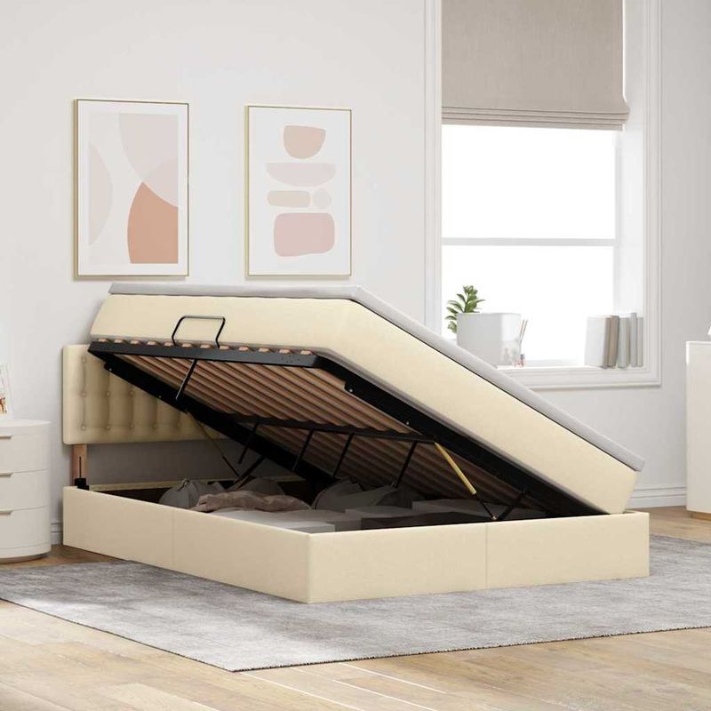 Casa si Gradina - Mobilier - Paturi si accesorii - Paturi - Pat cu saltea si spatiu de depozitare Creme 140 x 200 cm - Infinity.ro
